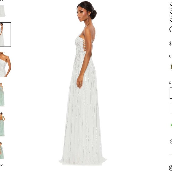 NWT MAC DUGGAL | SEQUINED ONE SHOULDER FLUTTER SLEEVE A LINE GOWN | WHITE | SZ 8 - Picture 4 of 4